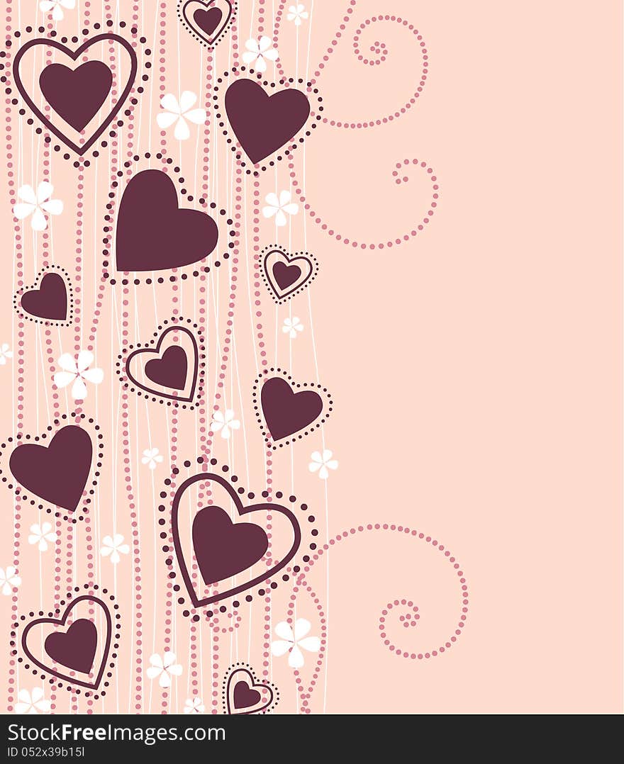 Hearts with white flowers on a pink background