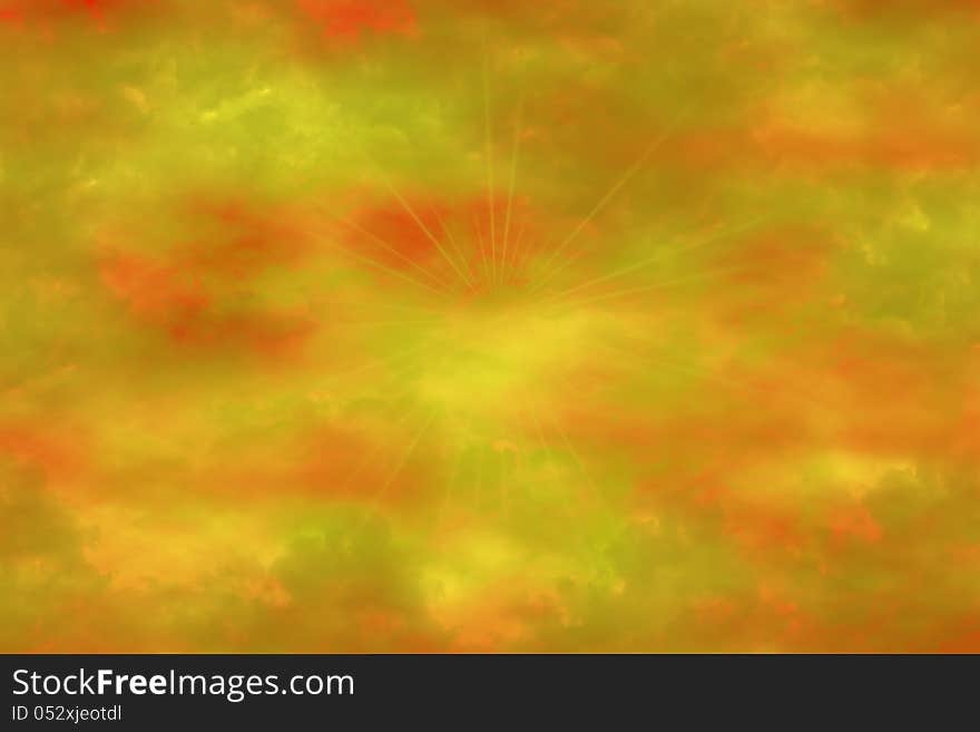 Yellow, orange, and green blur background with starburst in the middle. Yellow, orange, and green blur background with starburst in the middle