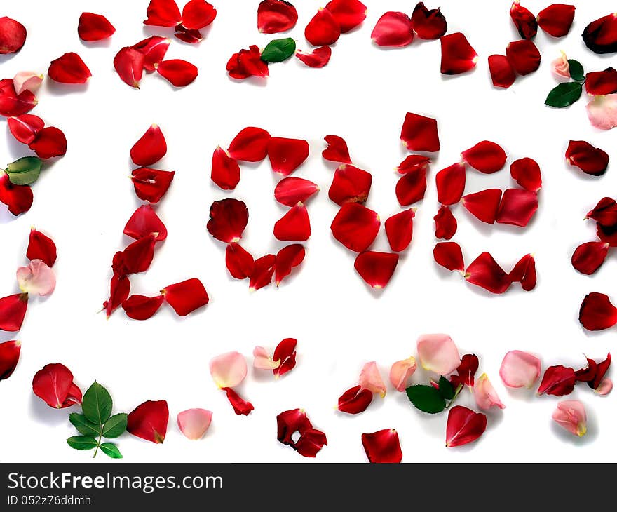 Word love of rose petals