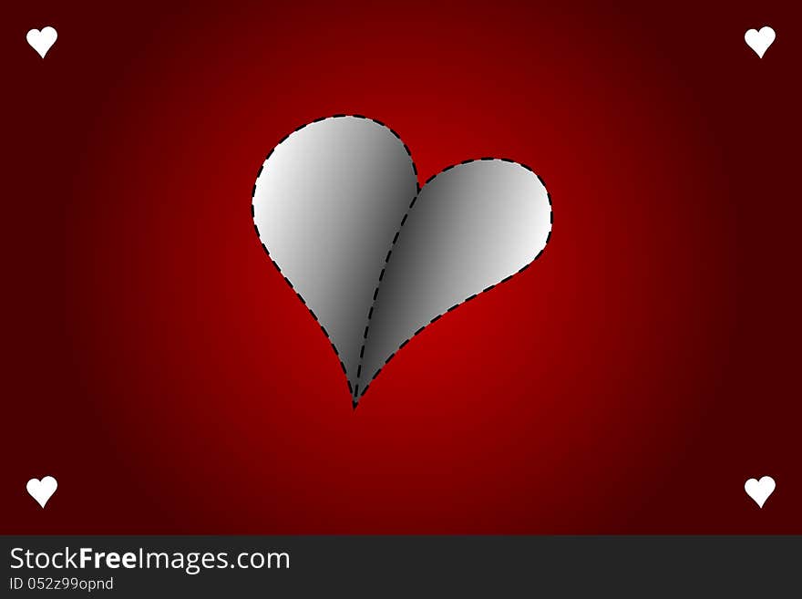 Valentines day vector card with gray heart on red background