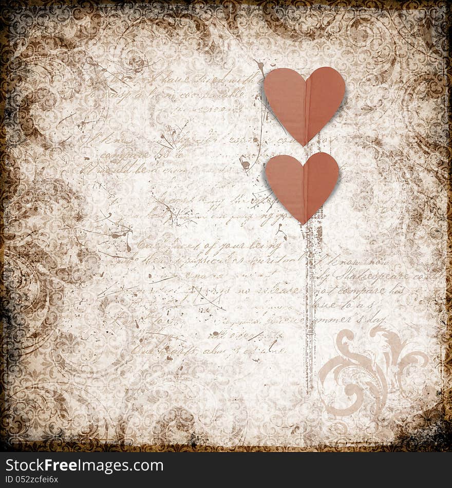 Grunge background with paper heart and with pattern. Grunge background with paper heart and with pattern