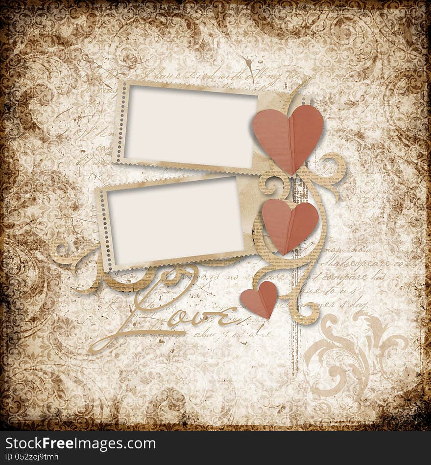 Grunge  background with stamp-frames and heart