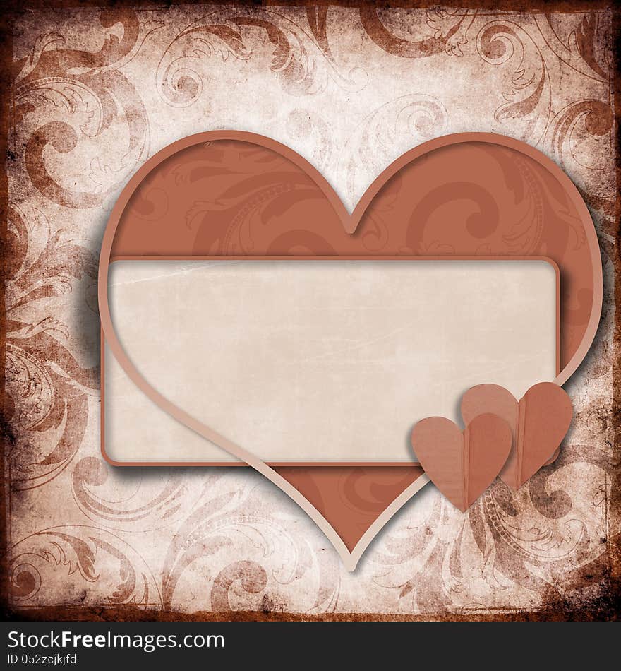 Retro Vintage background with frame and  heart