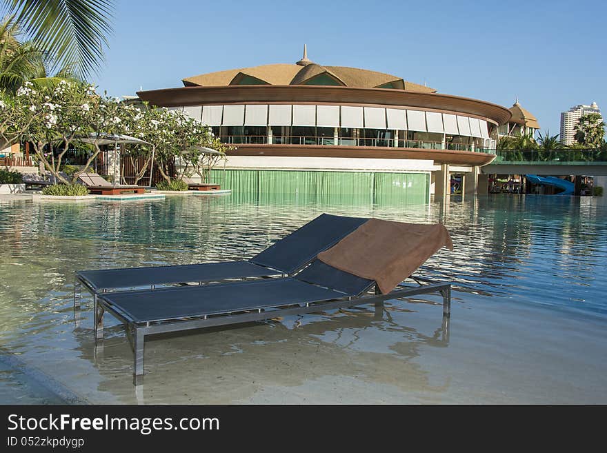 Close up two empty pool bed in swimming pool of beautiful resort