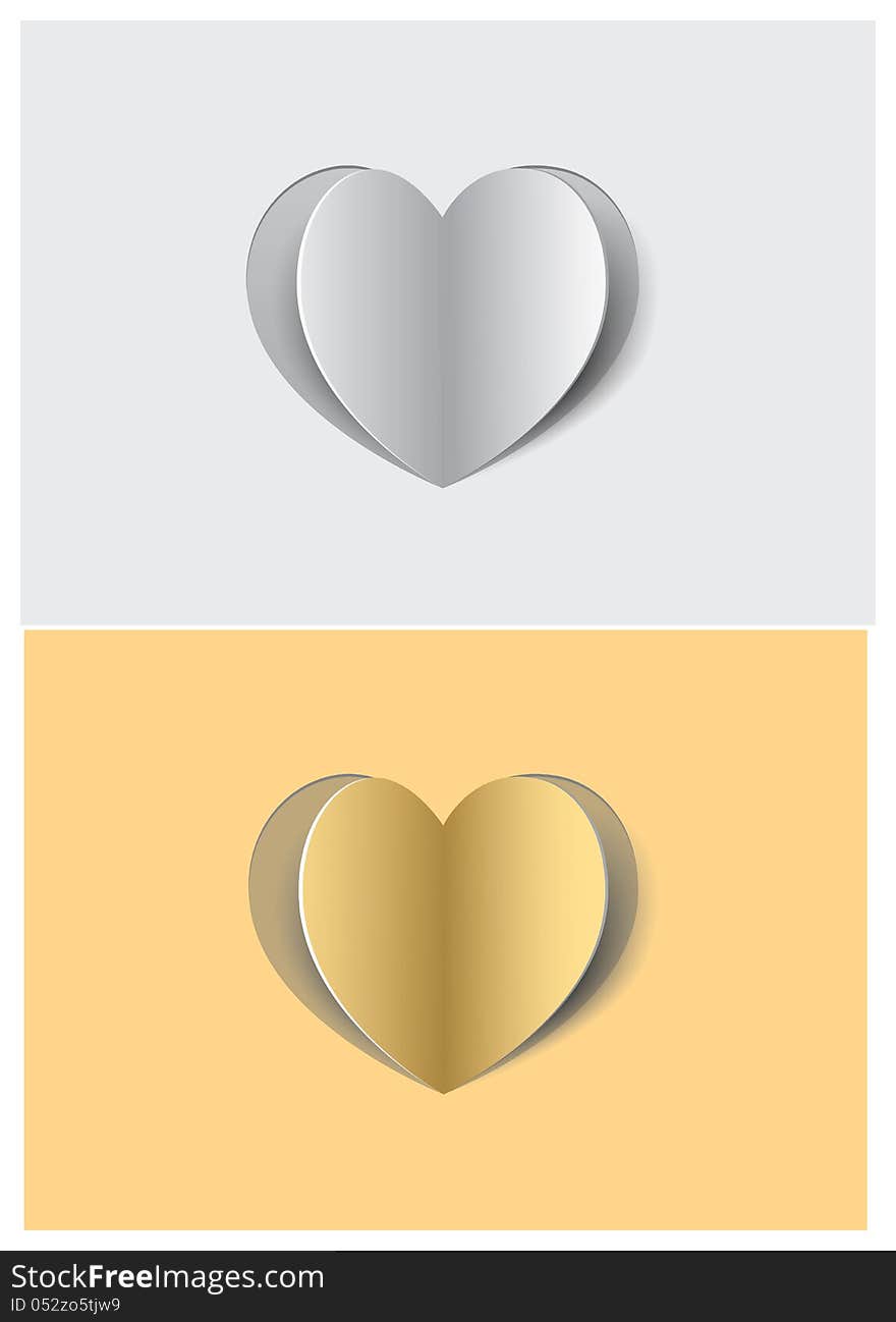 Two hearts from paper, white and yellow. Two hearts from paper, white and yellow