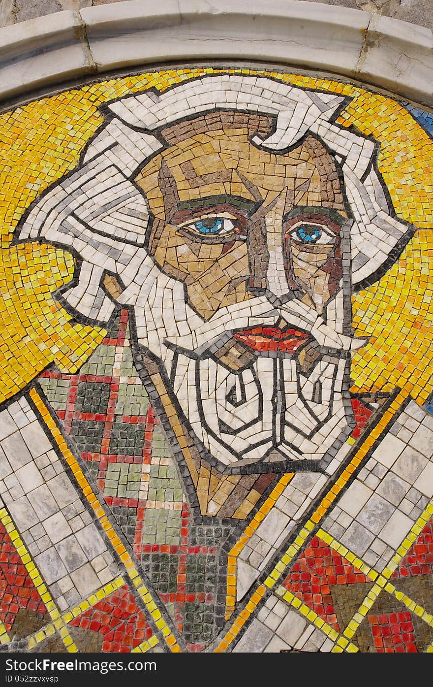 Saint Nicholas Mosaic - patron saint of sailors and bankers in port Varna, Bulgaria