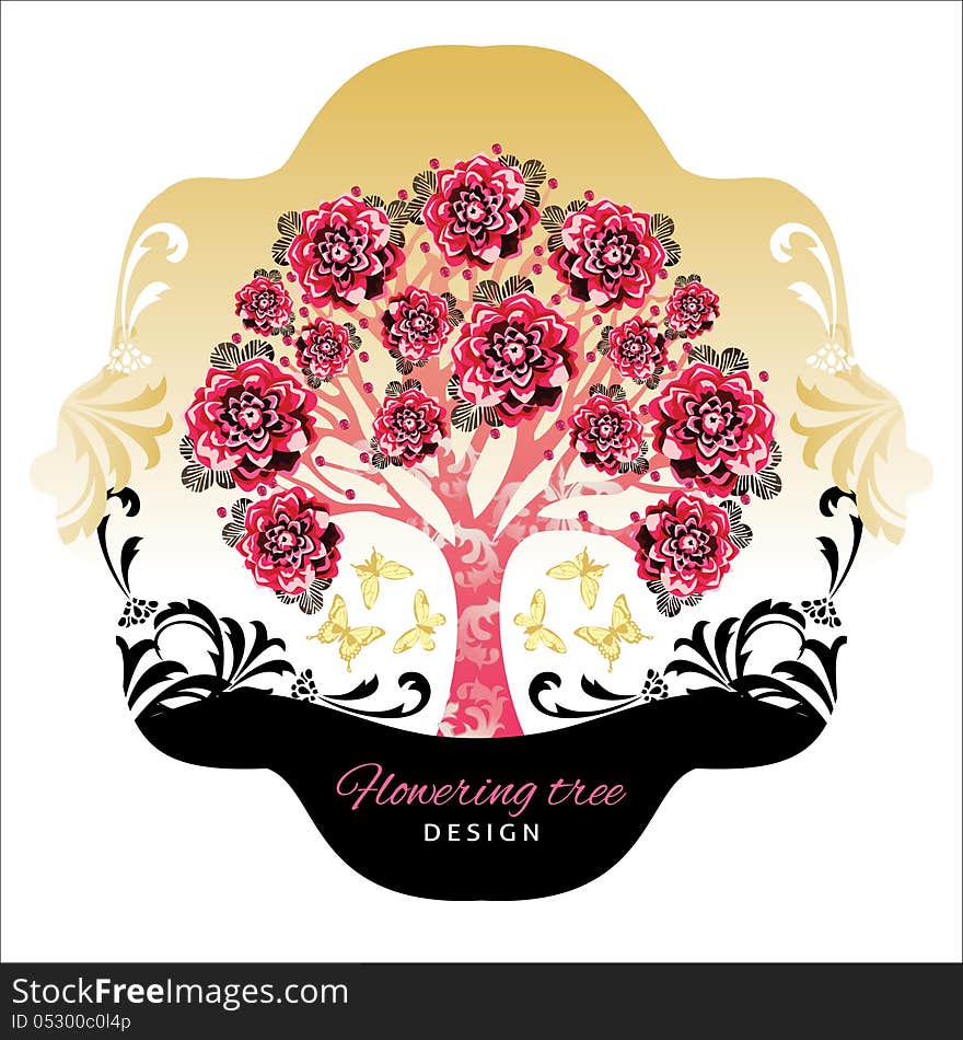 Abstract beautiful tree with flowers and decor. Abstract beautiful tree with flowers and decor