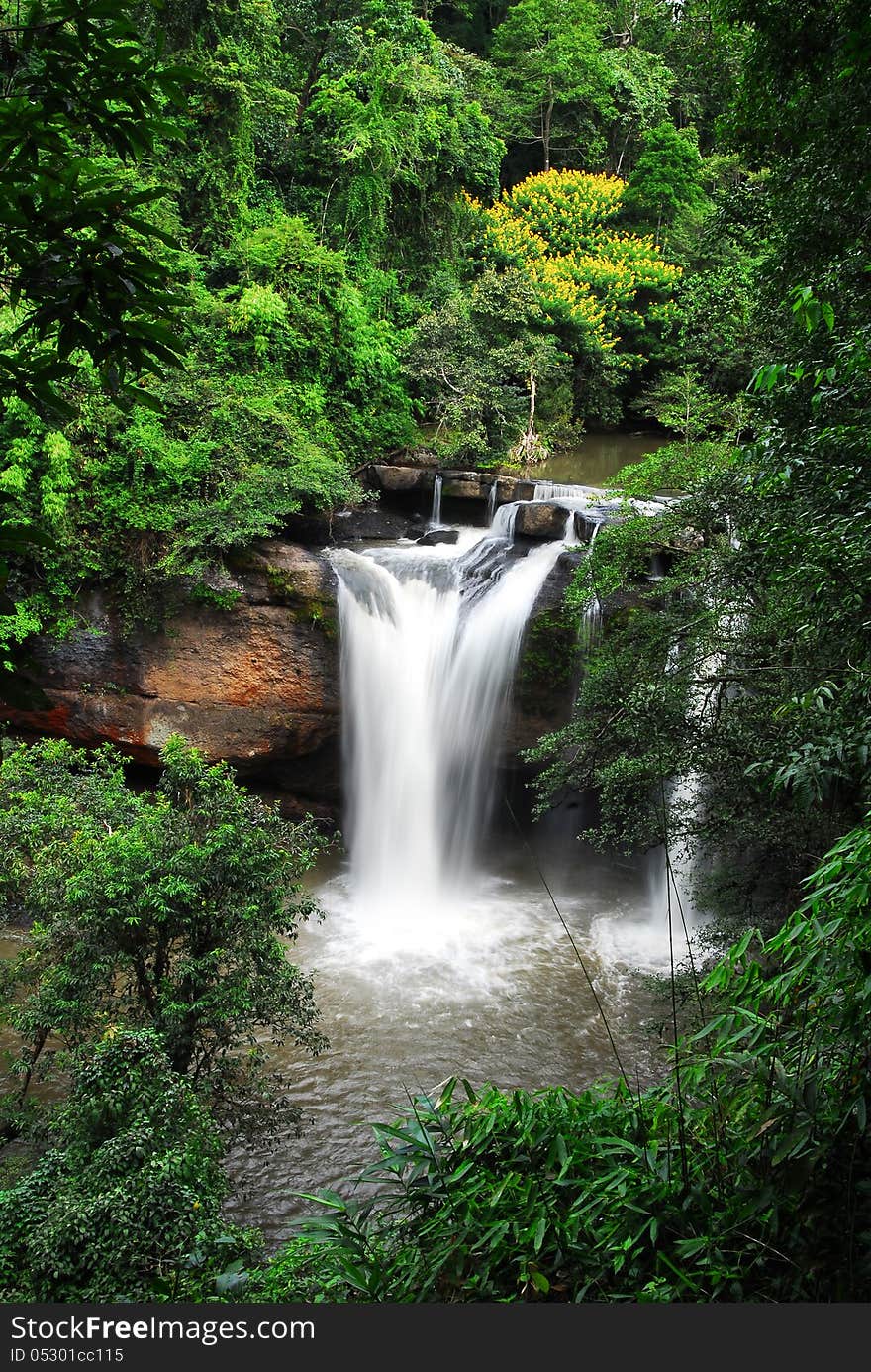 Waterfall in deep forest of Kaoyai Thailand