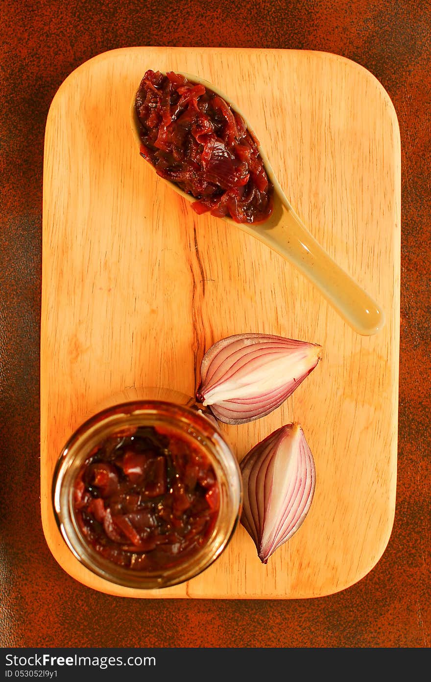 Vegetarian dip made from red onions and wine. Selective focus,. Vegetarian dip made from red onions and wine. Selective focus,