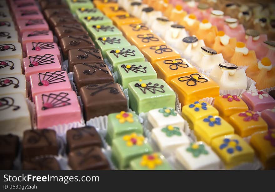 Background of bakery sweet assortment. Background of bakery sweet assortment