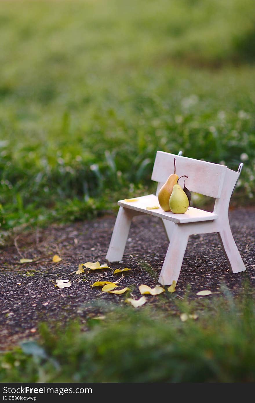 Love fruits sitting on the bench