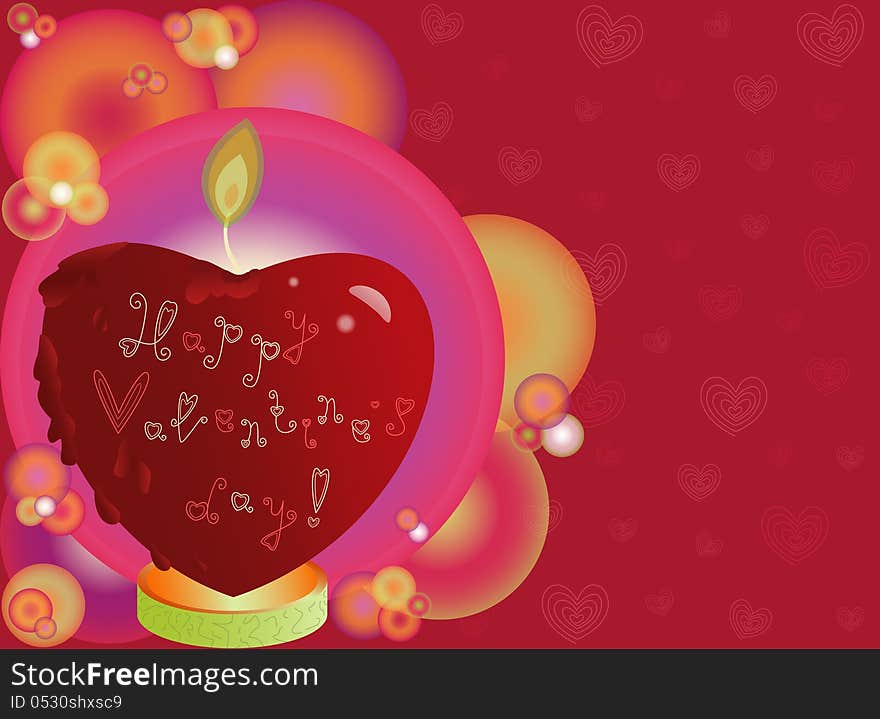 Illustration of card with sign Happy Valentines day on candle. Illustration of card with sign Happy Valentines day on candle