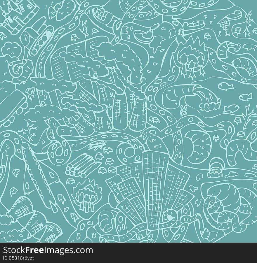 Abstract pattern with pollution symbols on the grey and green background. Abstract pattern with pollution symbols on the grey and green background