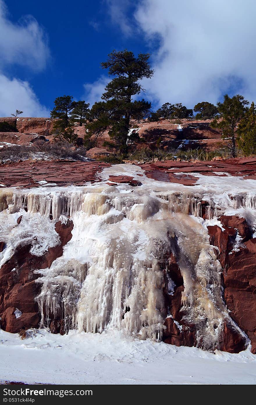 An ice flow on the red rocks of kolob canyon. An ice flow on the red rocks of kolob canyon