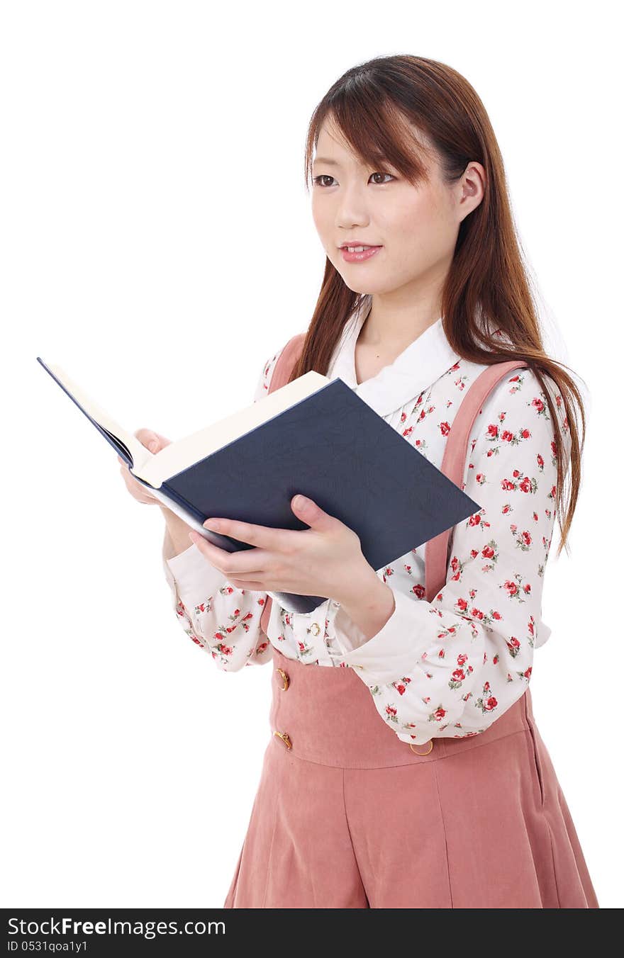 Young asian woman reading book