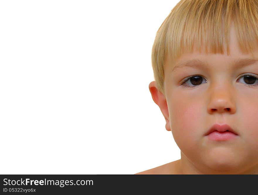 Portrait of a blond boy for a white background.