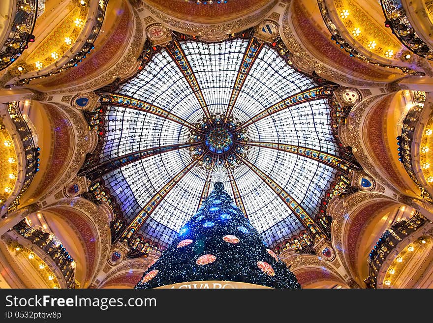 Beautiful dome gallery Lafayette in France Paris