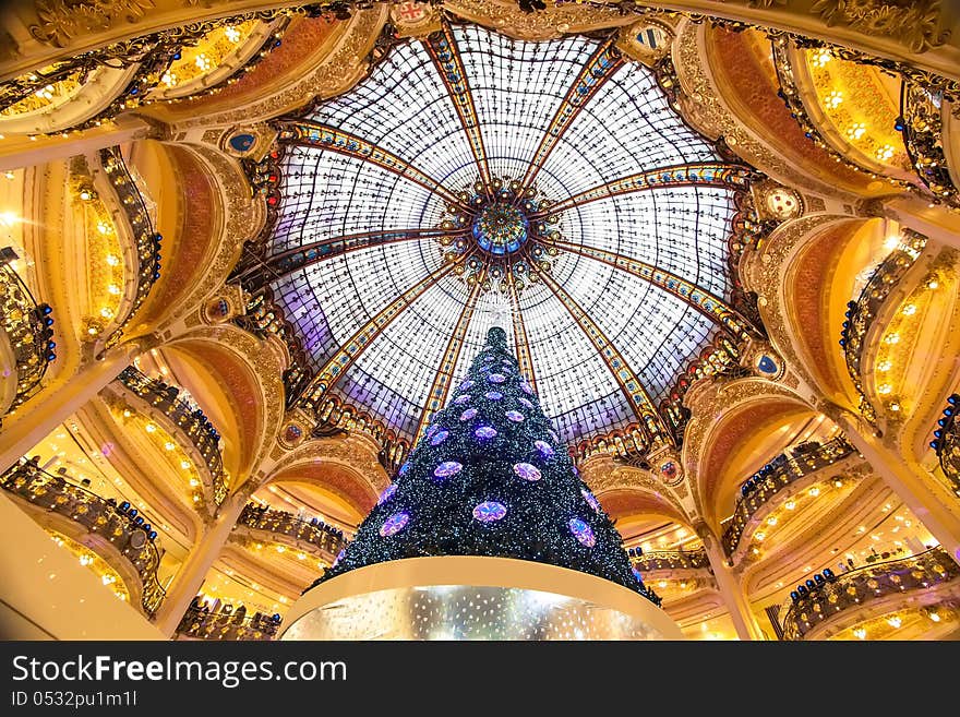 Beautiful dome gallery Lafayette in France Paris