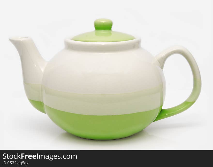 Green Teapot  On A White