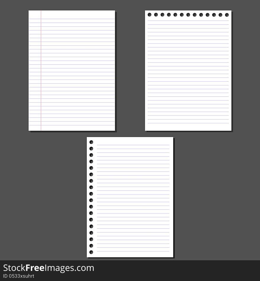 Vector set of lined sheets of paper