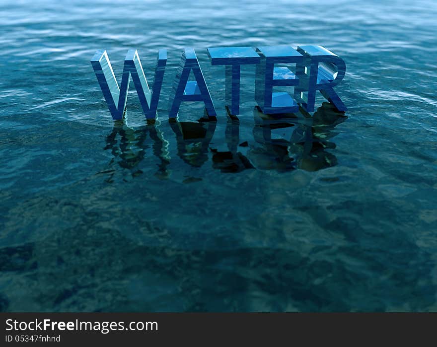 Word water in ocean background