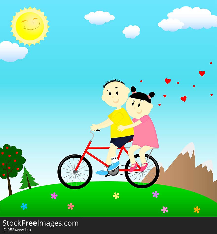 Loving couple on a bicycle. Loving couple on a bicycle