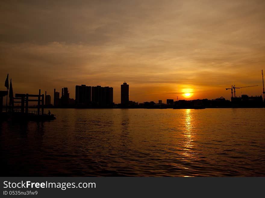 Chao Phraya River at sunset, Bangkok, Thailand