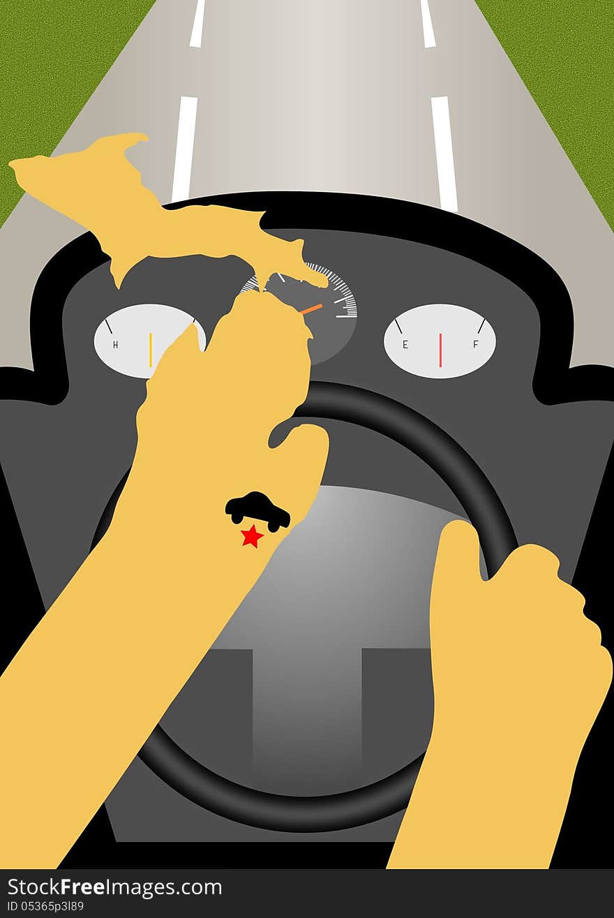 Michigan-shaped driving hand