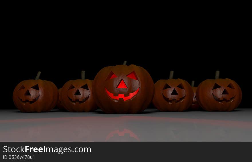 Halloween pumpkins and black background