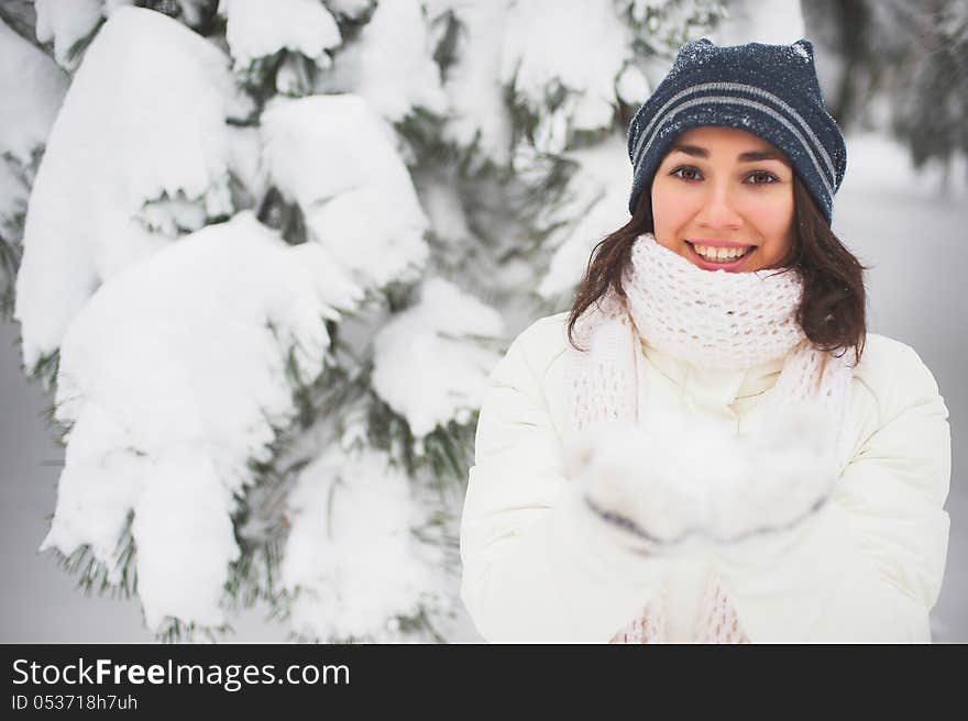 Portrait of beautiful young girl in winter day. Portrait of beautiful young girl in winter day