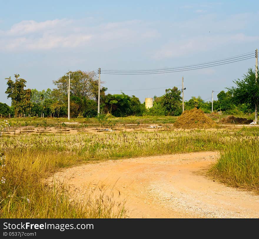 Country road in rural areas of Thailand.