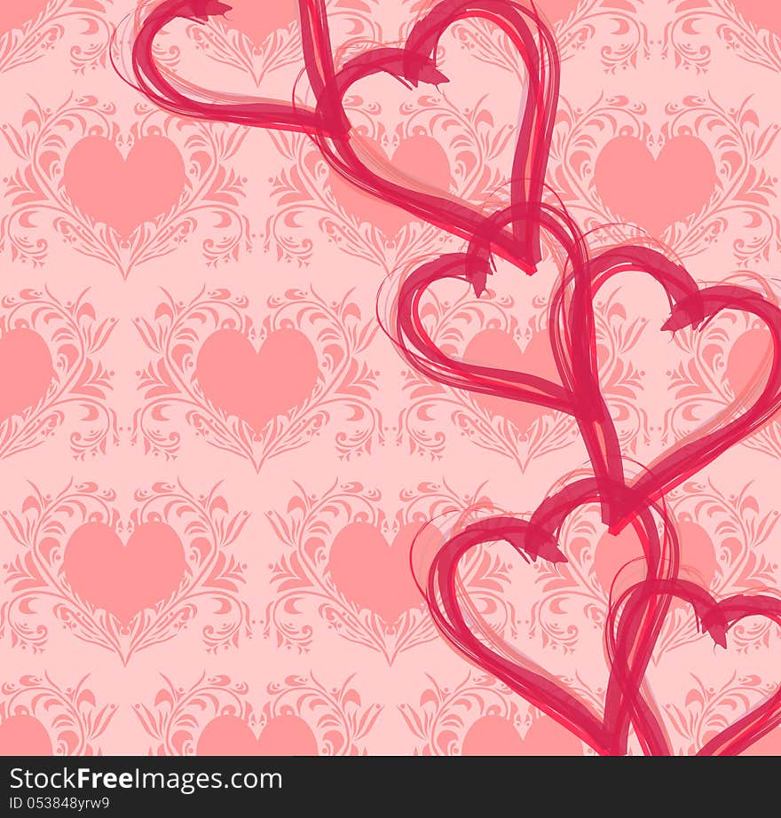 Valentines day card with red hearts, symbol of love