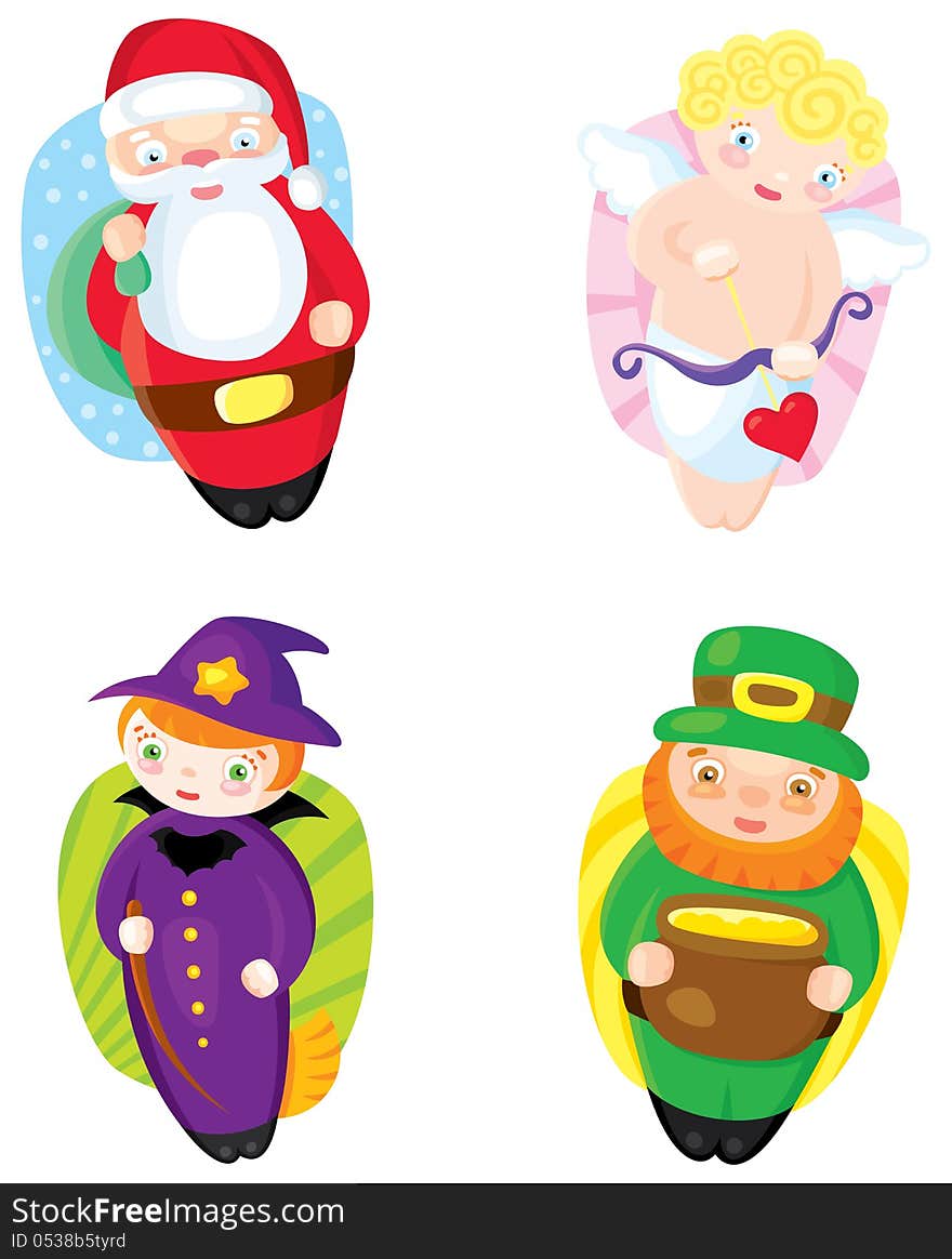 Four colored holiday icons. Vector. Illustration