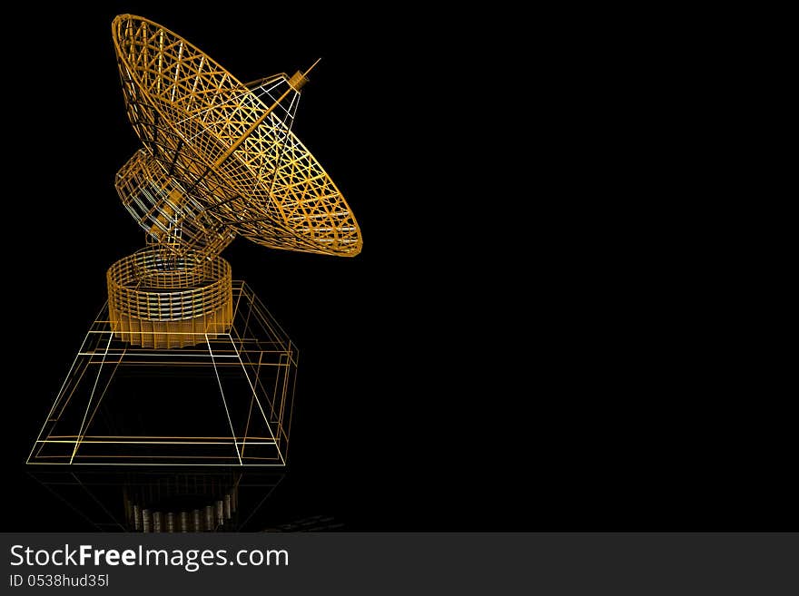 3d satellite dish on the black background