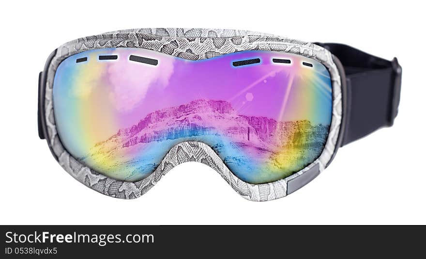 Snowboard goggles isolated white background. Snowboard goggles isolated white background