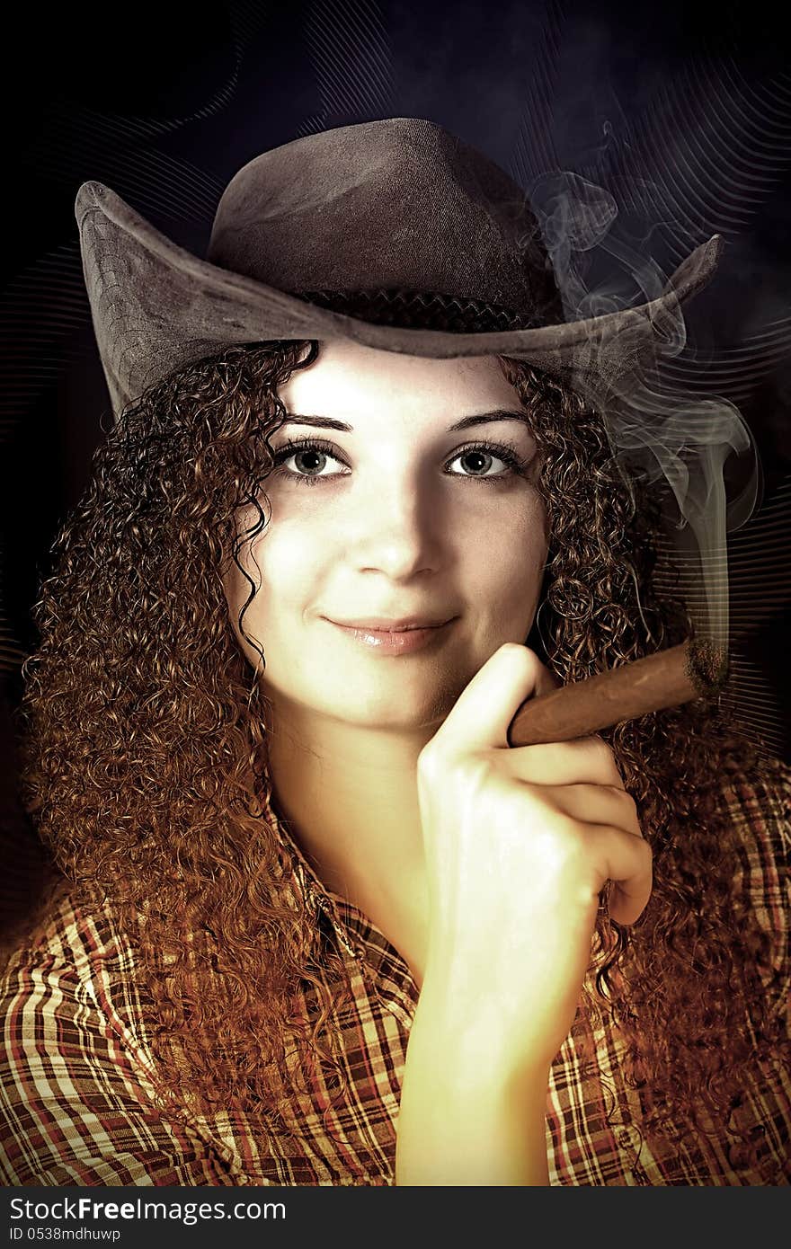 Pretty Curly Girl The Cowboy With A Cigar