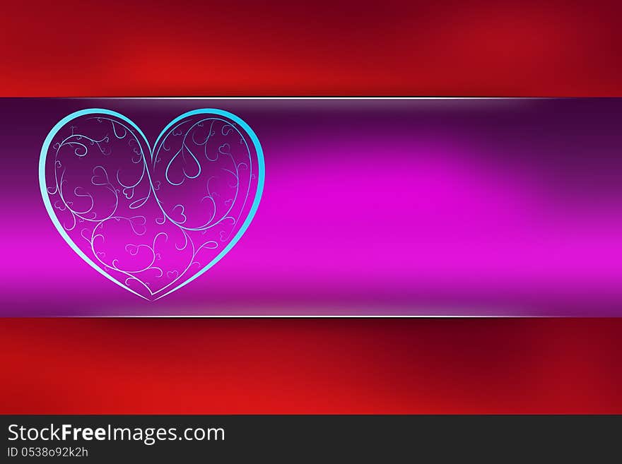 Valentines Day card, blue heart on purple Background