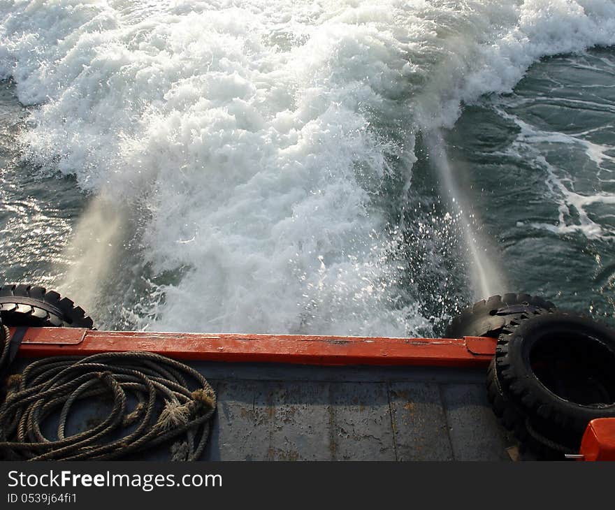 Water Stream that from running the front of ship. Water Stream that from running the front of ship.