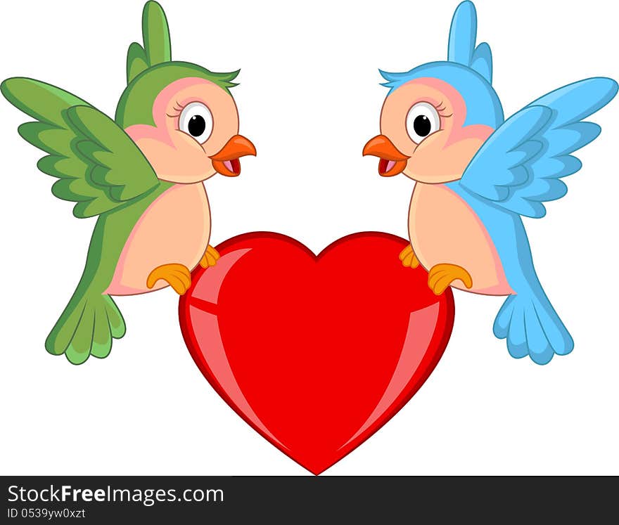 Illustration of Bird couple with red heart