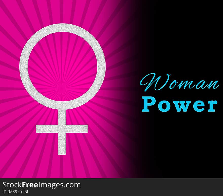 A pink background with burst and Woman Power text. A pink background with burst and Woman Power text