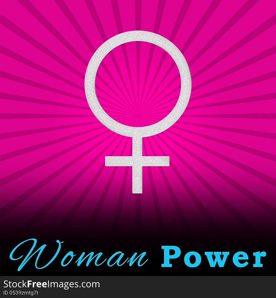 A pink background with burst and Woman Power text. A pink background with burst and Woman Power text