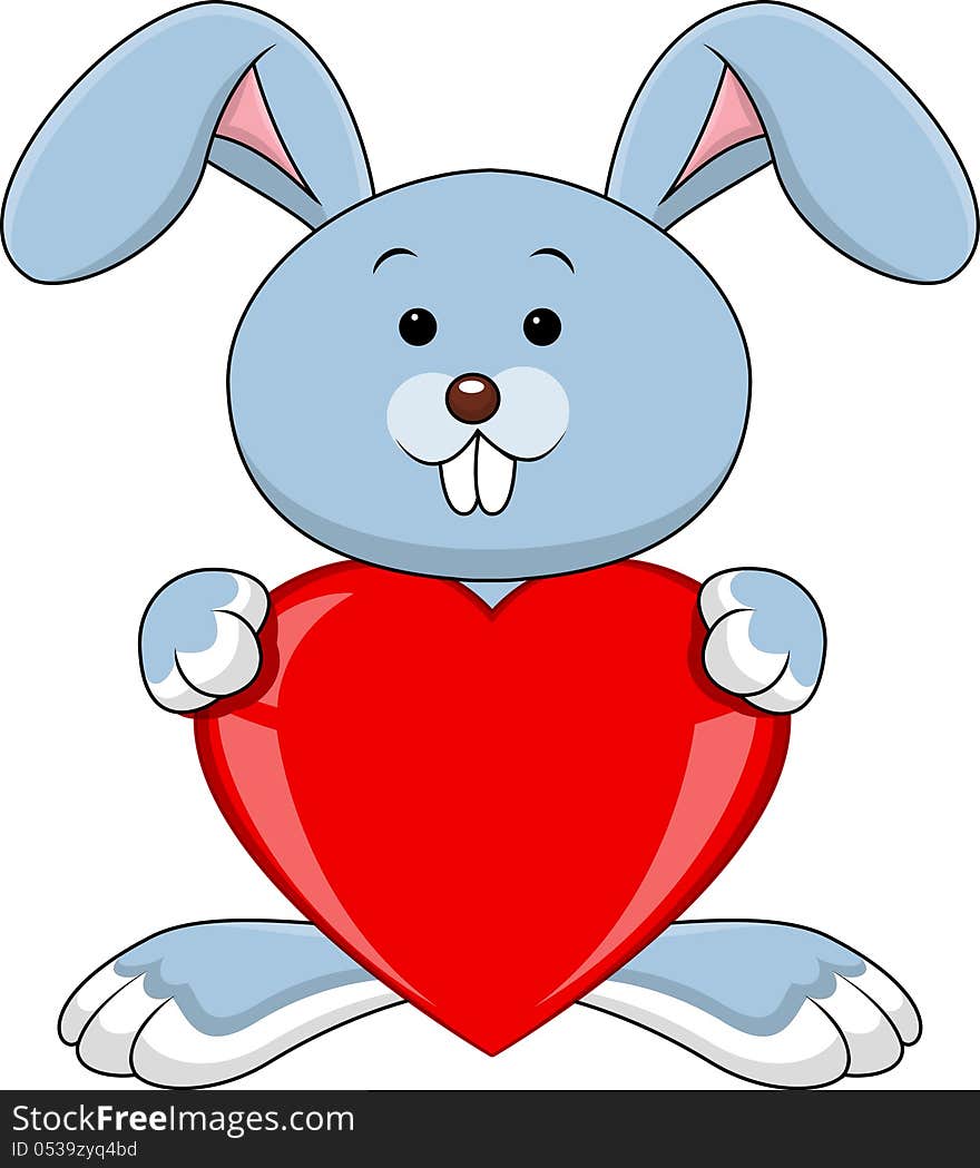 Illustration of rabbit cartoon with red heart