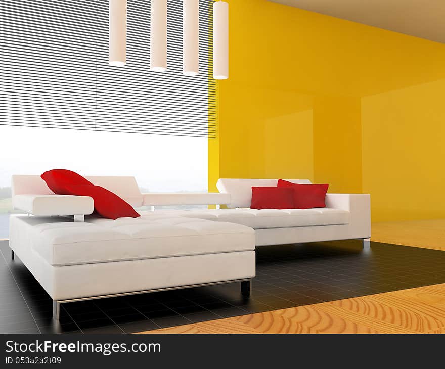 Living-room with the modern furniture. 3d render. Living-room with the modern furniture. 3d render.