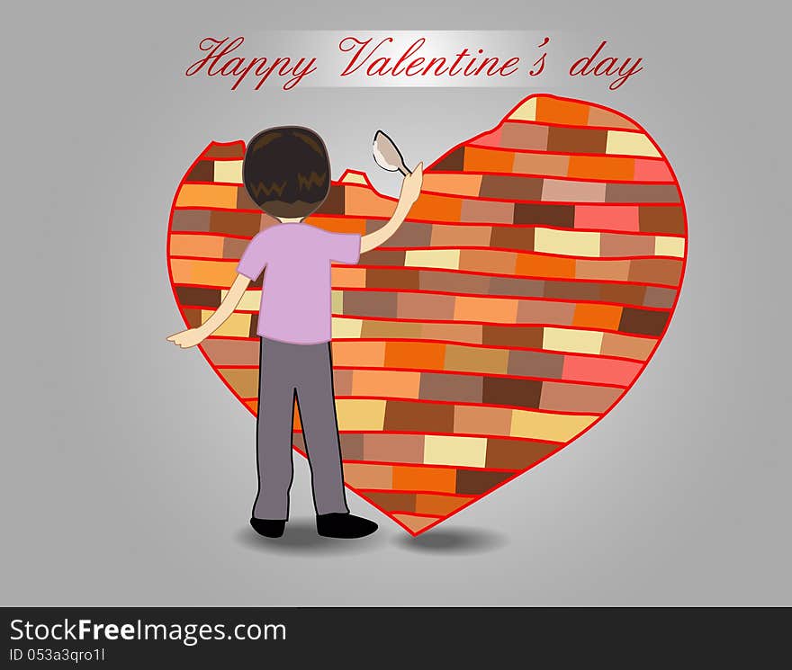 Heart brick wall Vector illustration for design.