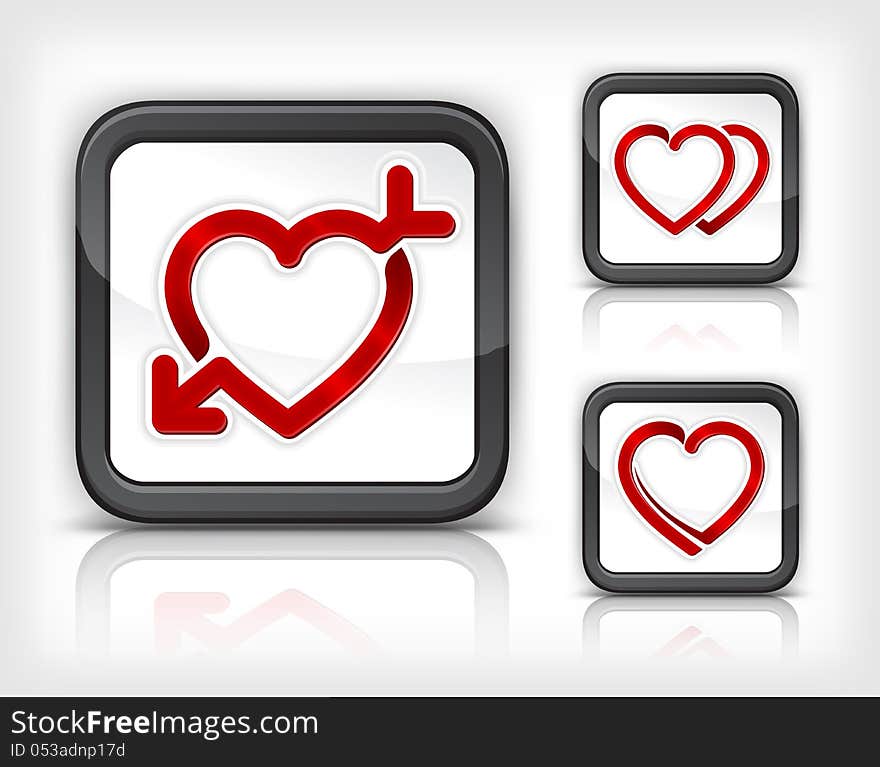 Red heart with arrow in square button, Valentine Day vector illustration. Red heart with arrow in square button, Valentine Day vector illustration