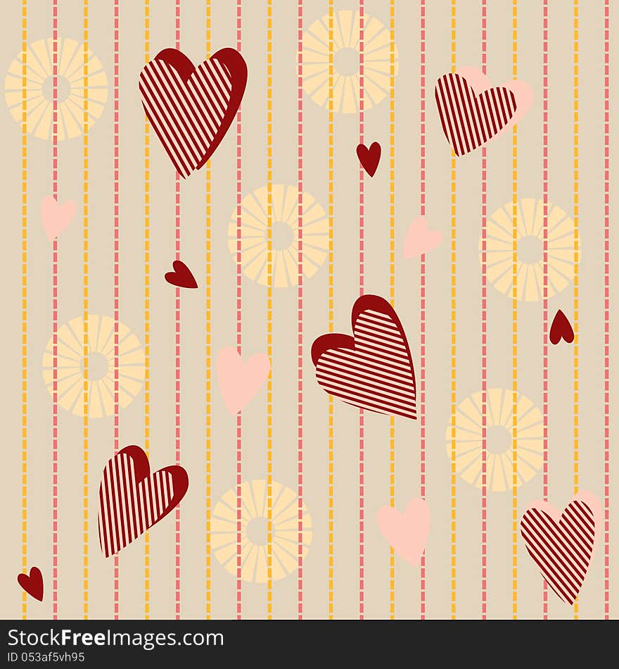 Seamless Pattern With Striped Hearts