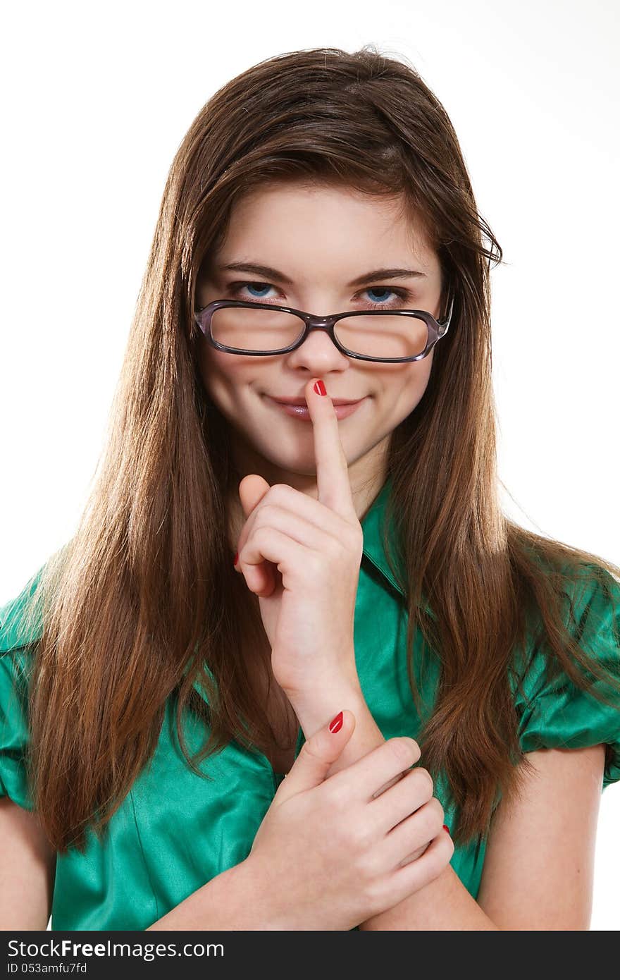 Portrait of teenage girl wearing glasses, smiling benevolently