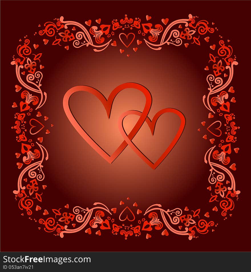 Two hearts in a frame in a vector