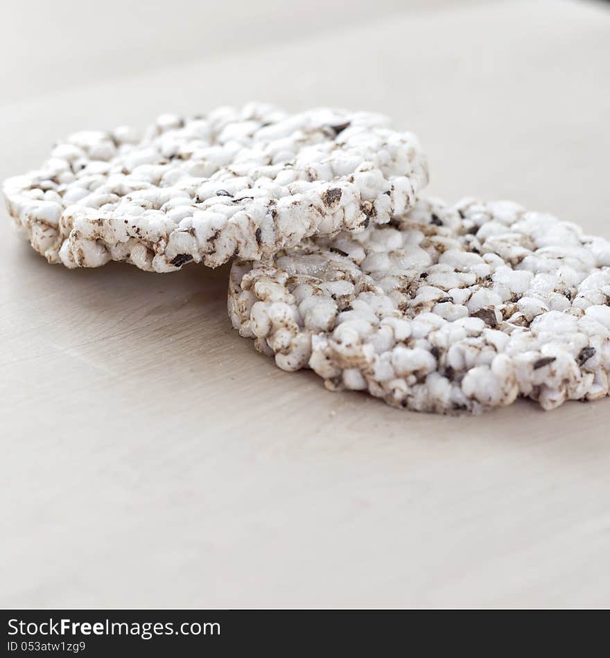 Organic Rice Cakes on wooden table