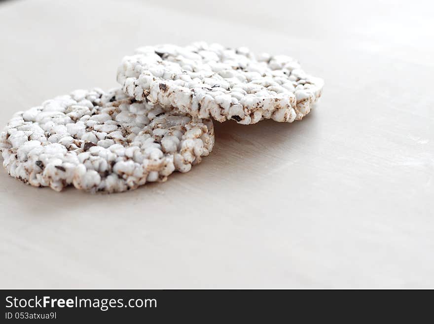 Organic Rice Cakes on wooden table